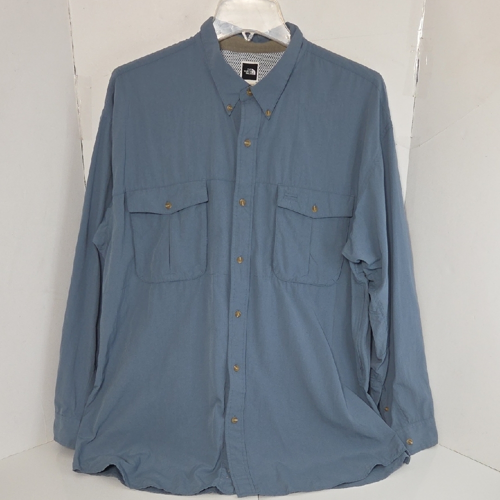 The North Face Tekware Nylon Men's Classic Ventilation Blue Button Down Shirt